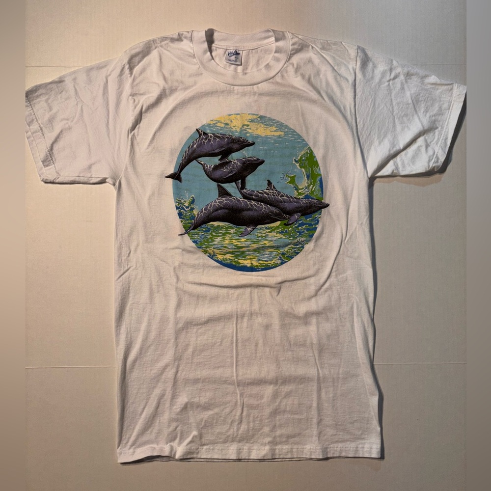 Vtg Velva Sheen Dolphin Nature Habitat Coral Reef Scuba Diver 90’s USA Tshirt L